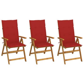 vidaXL Inklapbare stoelen 3 st met kussens massief, Tuin en Terras, Verzenden, Nieuw, Hout