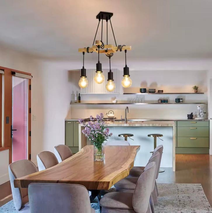 Industriële Hanglamp – Vintage Plafondlamp van Hout E27 fit, Huis en Inrichting, Lampen | Hanglampen, Nieuw, Hout, Metaal, Verzenden