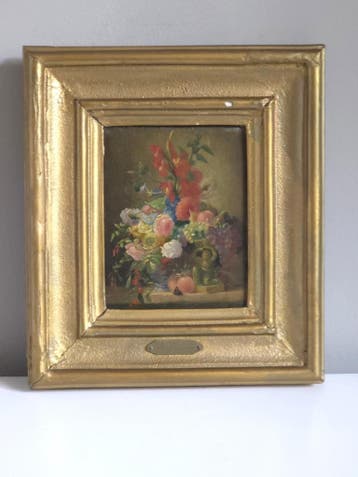 Antiek Stilleven Bloemen en Fruit – François Charette-..., Paneel, Stilleven, Ophalen of Verzenden, Olieverf