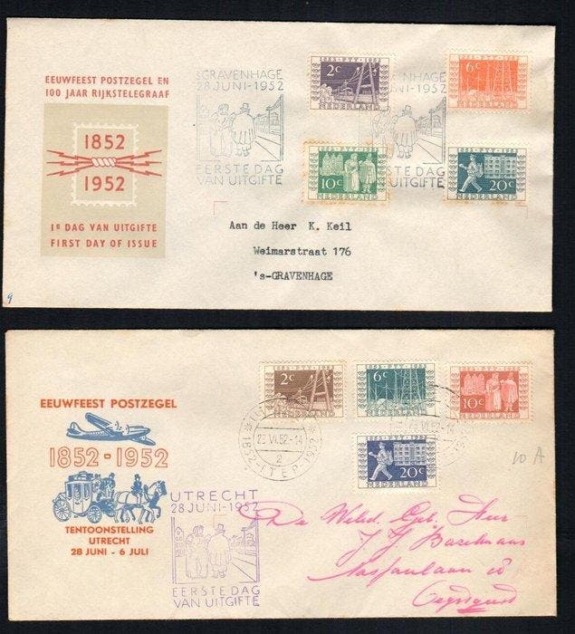 Nederland 1952/1952 - FDC 100 jaar postzegels - NVPH E10 en, Postzegels en Munten, Postzegels | Nederland