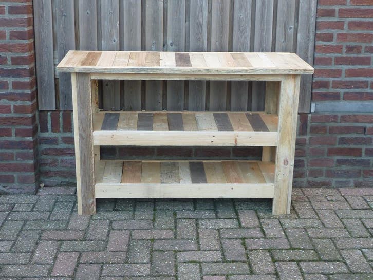sidetable, oppottafel, werktafel,wandtafel van sloophout, Huis en Inrichting, Tafels | Sidetables, Nieuw, Overige houtsoorten