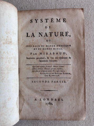 Mirabaud - Système de la Nature - 1780, Antiek en Kunst