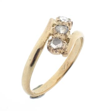 Gouden ring met roos geslepen diamanten; ca. 0,20 ct., Gebruikt, Ophalen of Verzenden, 17 tot 18, Met edelsteen