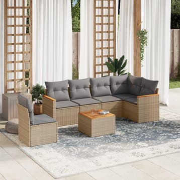 vidaXL 7-delige Loungeset met kussens poly rattan gemengd, Verzenden, Nieuw, Loungeset