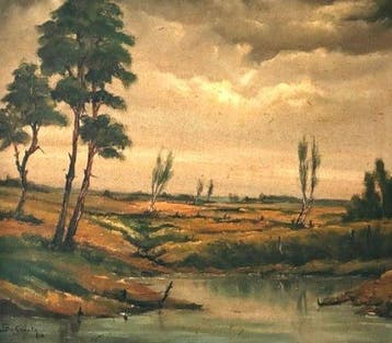 Frans de Groote (1926-2011) - Landschap met waterloop en