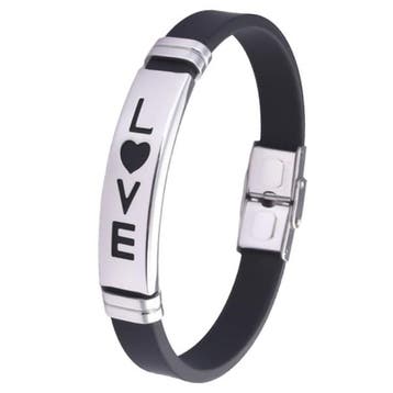 Fako Bijoux - Armband - RVS Siliconen - 20cm - LOVE - Zwart, Verzenden, Nieuw