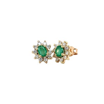 Gouden entourage oorstekers met diamant en smaragd 14, Sieraden, Tassen en Uiterlijk, Oorbellen, Verzenden, Zo goed als nieuw