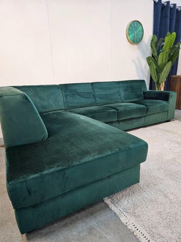 Hoekbank Velvet | Luxueus Donkergroen | Velours - Gereinigd, Ophalen of Verzenden, Nieuw