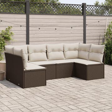 vidaXL 6-delige Loungeset met kussens poly rattan bruin, Verzenden, Nieuw, Loungeset