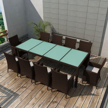 vidaXL 11-delige Tuinset met kussens poly rattan bruin, Meer dan 8 zitplaatsen, Nieuw, Tuinset, Verzenden