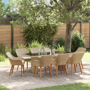 vidaXL Tuin eettafelset 9 st Beige poly rattan, Verzenden, Nieuw, Rotan, Meer dan 8 zitplaatsen