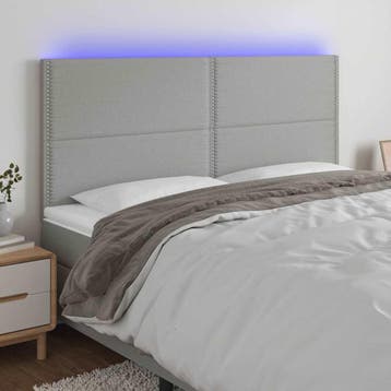 vidaXL Hoofdbord LED 180x5x118/128 cm stof lichtgrijs, Verzenden, Nieuw, Grijs, Stof