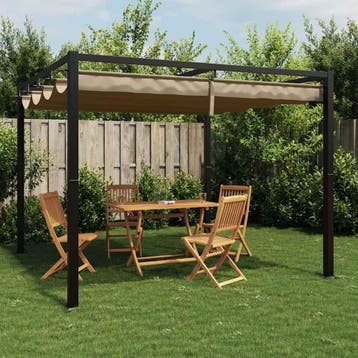 vidaXL Prieel met uittrekbaar dak 3x3 m staal taupe, Verzenden, Nieuw
