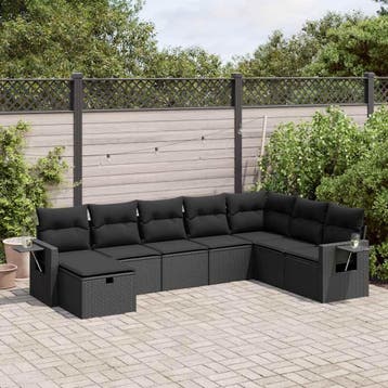 vidaXL 8-delige Loungeset met kussens poly rattan zwart, Verzenden, Nieuw, 8 zitplaatsen, Loungeset