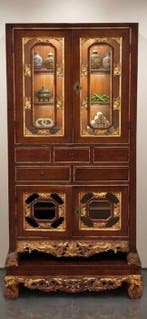 Antiek Chinees verguld kabinet - Hout, Messing - uit de