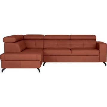 Leren hoekbank Nova - 2.5-zits arm rechts + Longchair arm, 250 tot 300 cm, Bohemian, Industrieel, Modern, Scandinavisch, Hoekbank