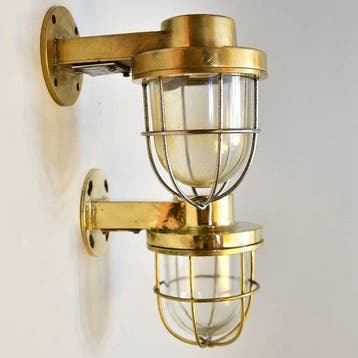 Wandlamp (2) - Messing, Glas, Staal - Industrieel kooi-lamp
