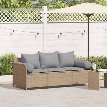 vidaXL Tuinbank 3-zits met kussens poly rattan beige, Tuin en Terras, Verzenden, Nieuw