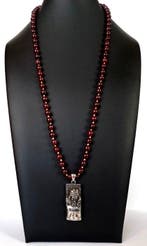 Granaat – Ketting “Amour ardent” – Hanger met het gezicht, Antiek en Kunst