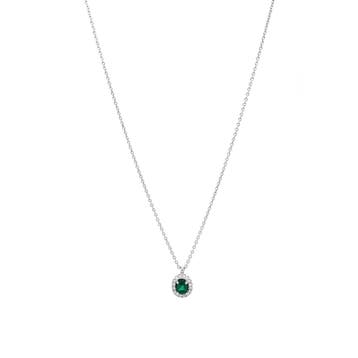 Witgouden entourage collier met smaragd en diamant 14 krt, Verzenden, Zo goed als nieuw, Goud, Met hanger