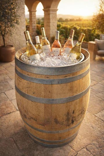 Wijnvat 225 liter met RVS ijsbak - Een échte blikvanger!, Tuin en Terras, Tuinmeubel-accessoires, Ophalen of Verzenden, Nieuw