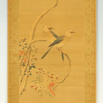 Two Birds Perched on Nandina Tree - Yamamoto Baiitsu