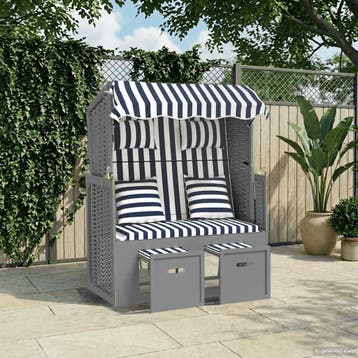 vidaXL Strandstoel met kussens poly rattan en hout blauw en, Verzenden, Nieuw
