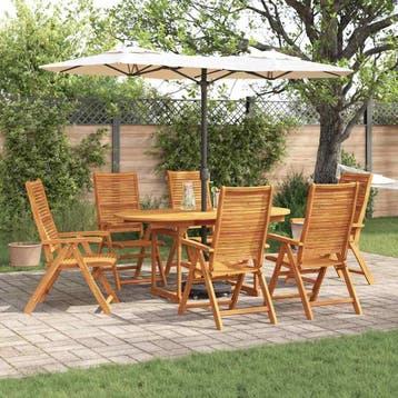 vidaXL Tuin eettafelset 7 pcs Bruin Massief Acaciahout, Tuin en Terras, Verzenden, Nieuw, 7 zitplaatsen