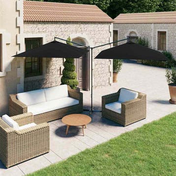 vidaXL Parasol dubbel met stalen paal 600x300 cm zwart, Verzenden, Nieuw, 2 tot 3 meter