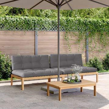 vidaXL Tuinmiddenbanken 2 st pallet met kussens massief, Verzenden, Nieuw, Hardhout