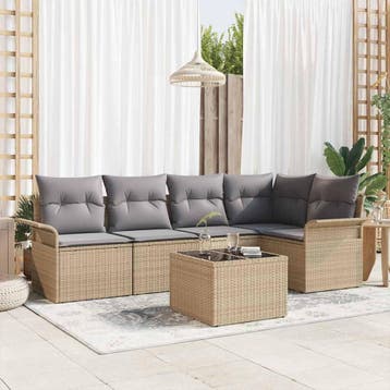 vidaXL Tuin Sofa Set 6 st Beige poly rattan, Verzenden, Nieuw, Rotan, 6 zitplaatsen