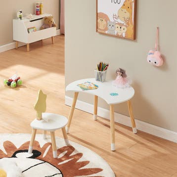 Kindertafelset Lallega met stoel wit geel en naturel [en.cas, Huis en Inrichting, Verzenden, Nieuw