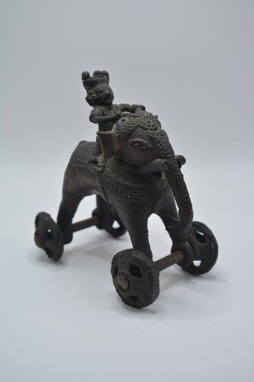 Olifant met wielen en rijder - Brons - India - late 19e eeuw