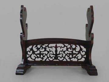 Japanese Carved Wooden 2-Tier Katana Sword Stand