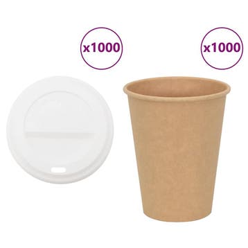 vidaXL Papieren koffiekopjes met deksel 1000 st 12oz 300 ml, Verzenden, Nieuw
