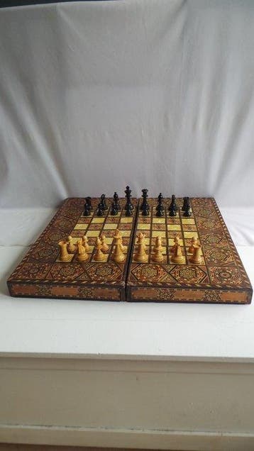 Schaakspel - Backgammon - Grande Taille - Marqueté - Deluxe