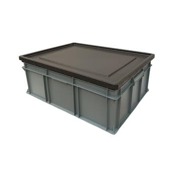Stapelbak met oplegdeksel, 800x600x320 mm, euronorm, grijs, Ophalen of Verzenden, Gebruikt