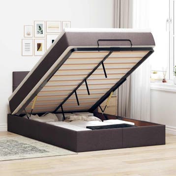 vidaXL Bed met matras 120x200 cm stof donkerbruin, Bruin, Verzenden, Nieuw, Twijfelaar