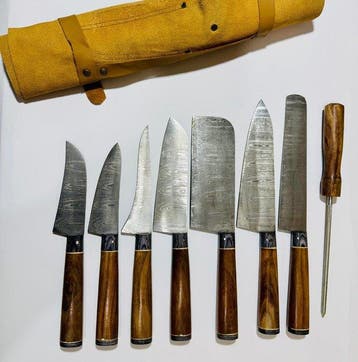 Keukenmes - Kitchen knife set - Kook- en BBQ-set met leren