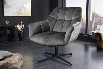 Draaifauteuil PAPILLON grijs fluweel zwart metaal in hoogte, Ophalen of Verzenden, Nieuw