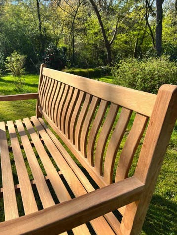 Tuinbank 150 cm breed teakhout, uit voorraad geleverd!, Tuin en Terras, Tuinbanken, Ophalen of Verzenden, Nieuw, Hout