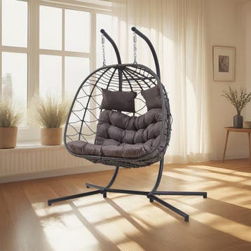 Dubbele hangstoel Skense met standaard grijs 198x156x98 cm [, Tuin en Terras, Verzenden, Nieuw