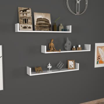 [en.casa] Wandplank set van 3 Höganäs 12x90x15 cm wit, Verzenden, Nieuw