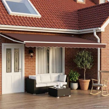 vidaXL Handbediende luifel met LEDs Bruin en wit 4,5 × 3 m, Verzenden, Nieuw