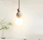 Travertin Houten Hanglamp – Moderne LED Natuursteen Plafondl, Verzenden, Nieuw