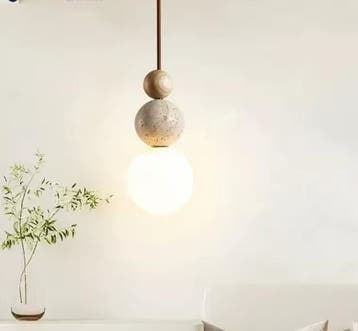 Travertin Houten Hanglamp – Moderne LED Natuursteen Plafondl, Verzenden, Nieuw