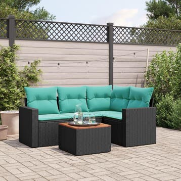 vidaXL 5-delige Loungeset met kussens poly rattan zwart, Verzenden, Nieuw, Loungeset