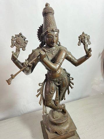 Groot bronzen beeld van Krishna / Vishnu – India – 71,5 cm –, Antiek en Kunst
