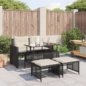 vidaXL 4-delige Loungeset met kussens poly rattan en glas, Verzenden, Nieuw, Loungeset