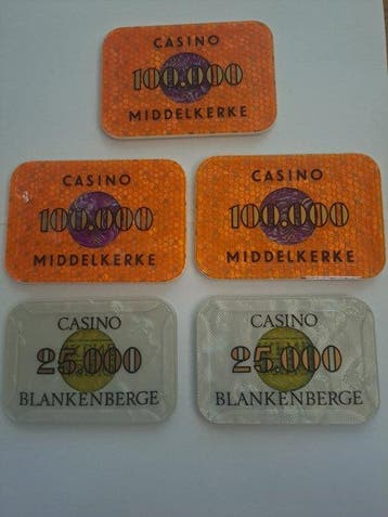 België. Token Casino plaques, 5 stuks (Zonder minimumprijs)